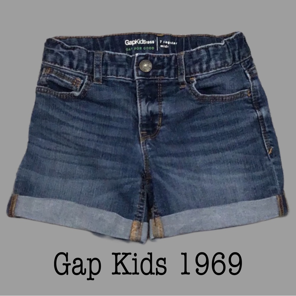 Gap Kids 1969 Denim‎ Midi Shorts, Cuffed, Adjustable Waist, Size 7 Regular